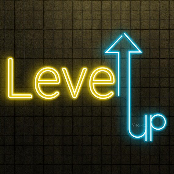 Level UP LED Neon Sign, Gamer Personalized Game Zone Gym Room Wall