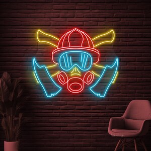 Firefighter Gear Neon Sign, Firefighter Gear LED Light, Rescue Room Wall Decor, Firefighter Hat Wall Art, Fire Department Room Neon Light