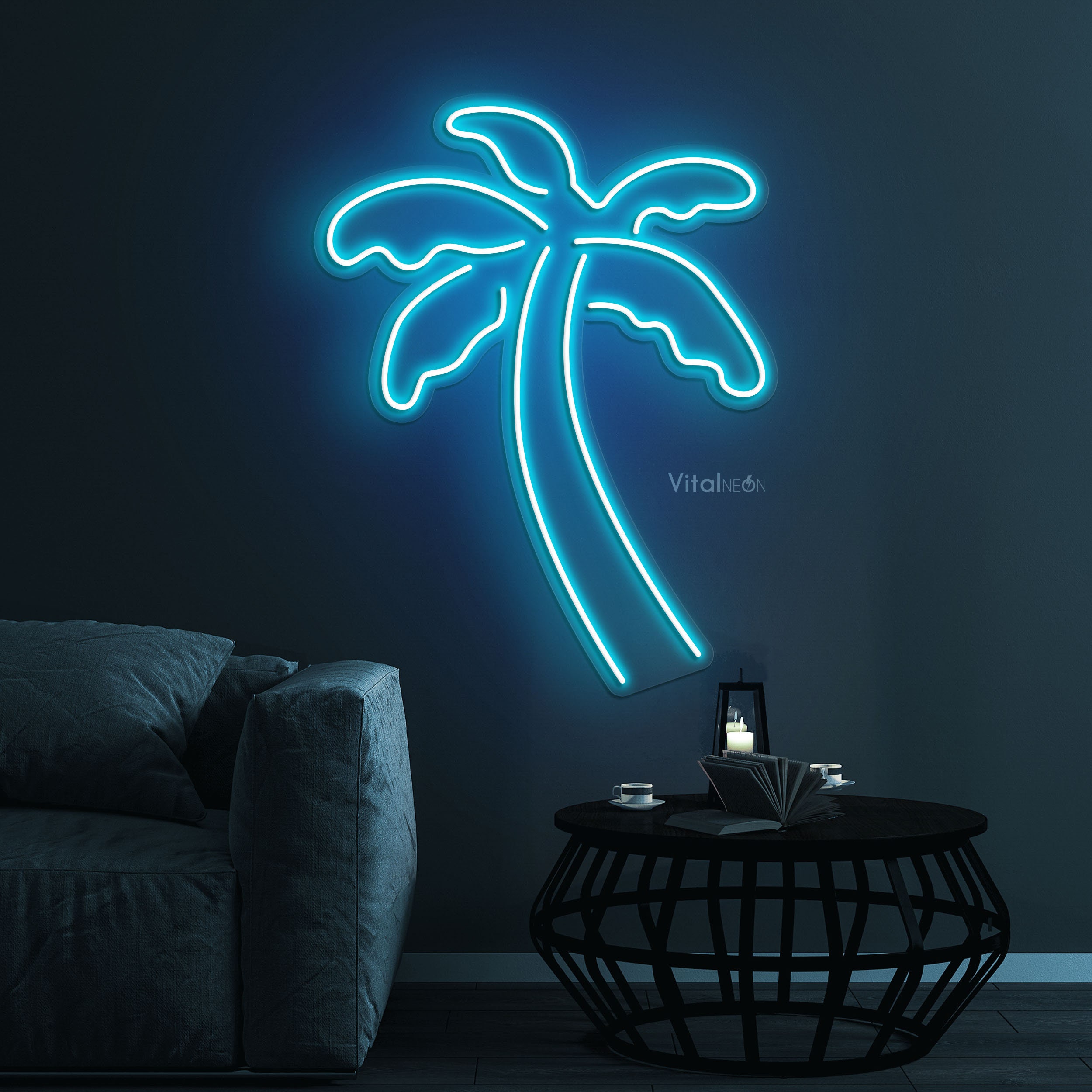 ヤシの木のLEDネオンサイン。トロピカルな壁飾り、パーティー