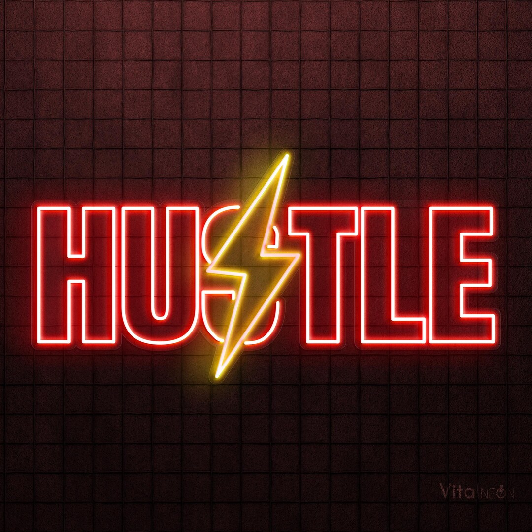 Hustle LED Neon Sign With Lightning Bolt, Home Gym Fitness Room Decor ...