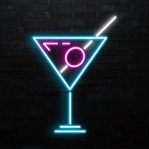 Cocktail Neon Sign, Cocktail LED Light, Martini Cocktail Wall Art, Home Bar Neon Light, Bar, Pub, & Party Wall Decor, Lounge LED Neon Sign