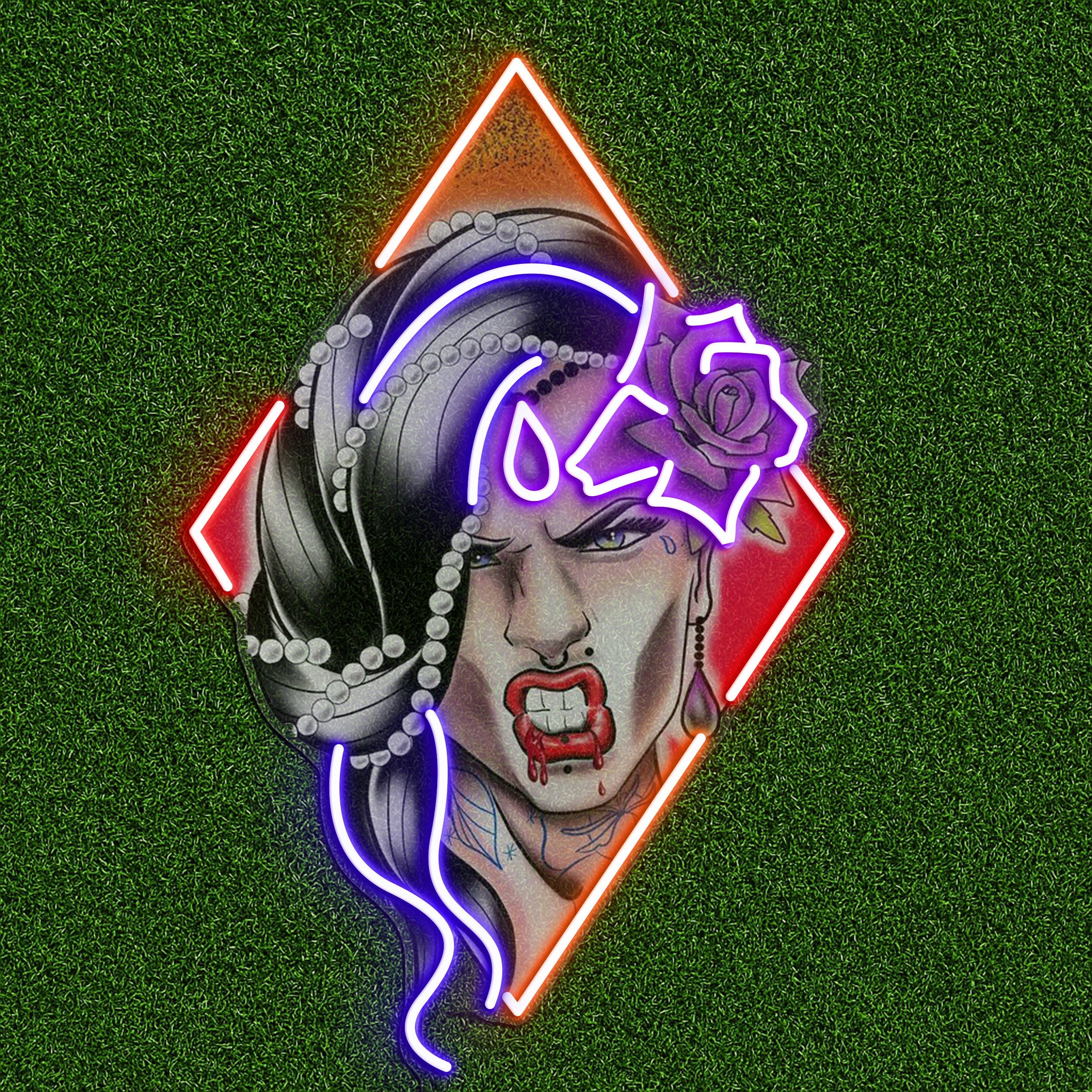 Vampire Girl Neon Sign LED Pop Art Spooky Halloween Wall Tattoo