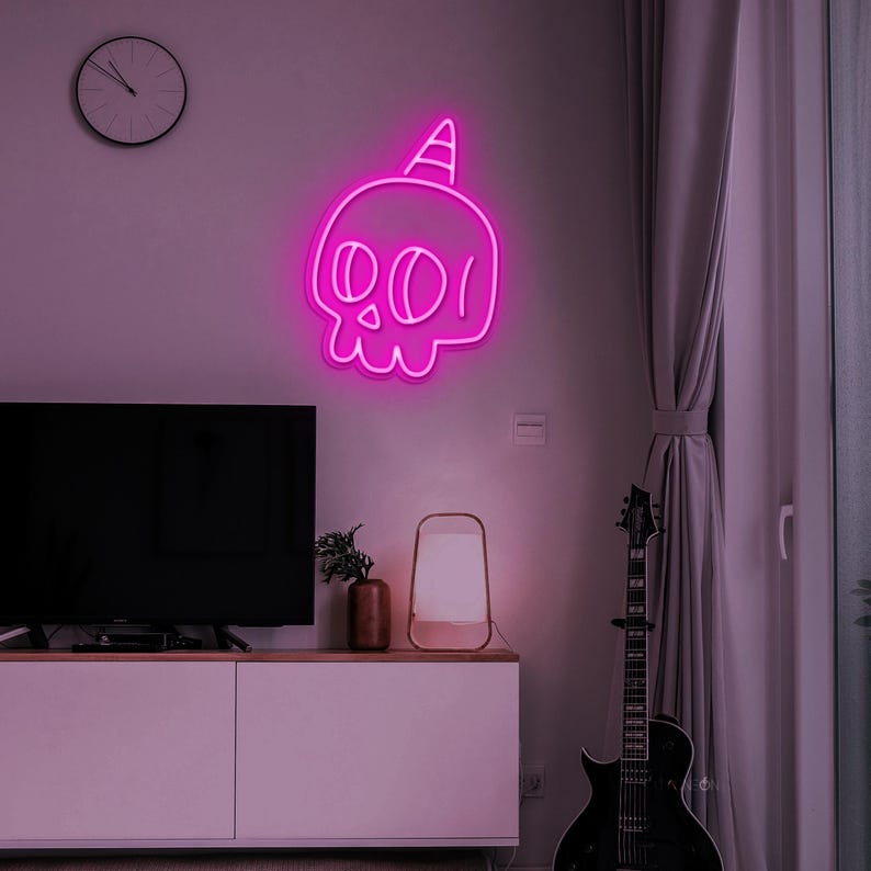 Skull Neon Sign, Skull Head LED Light, Spooky Skull Wall Art, Halloween ...