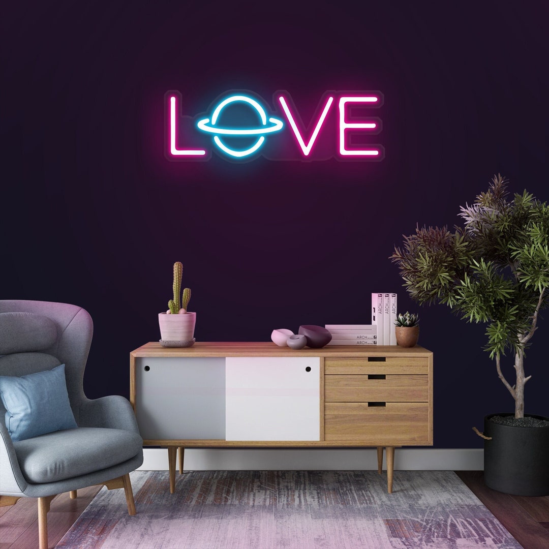 Love Neon Sign, Wedding Decor, Anniversary Gift, Saturn Neon Sign, Home ...