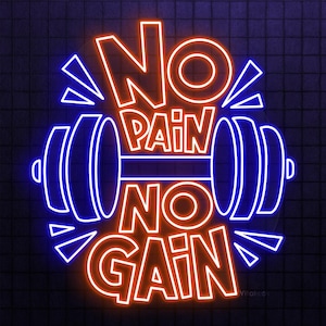 No Pain No Gain Neon Sign, Weightlifting Wall Art Sign, Fitness Wall