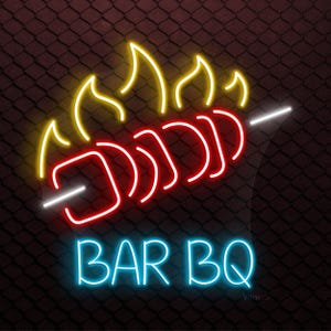 Letrero de neón para barbacoa, luz LED para barbacoa, arte mural con comida de barbacoa, decoración de pared para parrilla, arte mural para restaurante de barbacoa, luz de neón para parrilla, letrero de neón en llamas