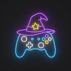 Gamer Controller Neon Sign, Witch Hat Light, Video Game LED Sign, Gaming Room Decor, Custom Neon Sign, Kids Room Wall Art, Game Lover Gift