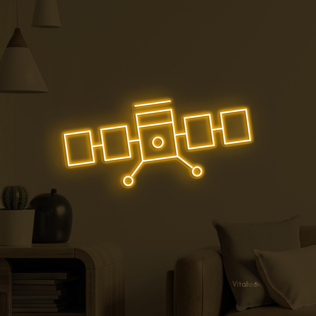Space Led Neon Sign Satellite LED Neon Sign, Space Wall Light, Planet Decor, Home, Cafe ...