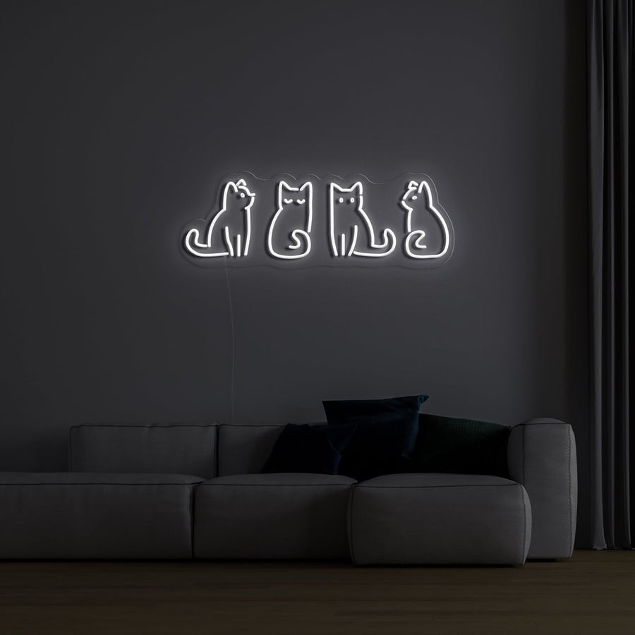 Kitty Neon Light, Cat neon Sign, Cat Lover Decor | Four Kitties | LED Neon Lights for Walls, Desk, Bedroom | Perfect Gift | Customizable