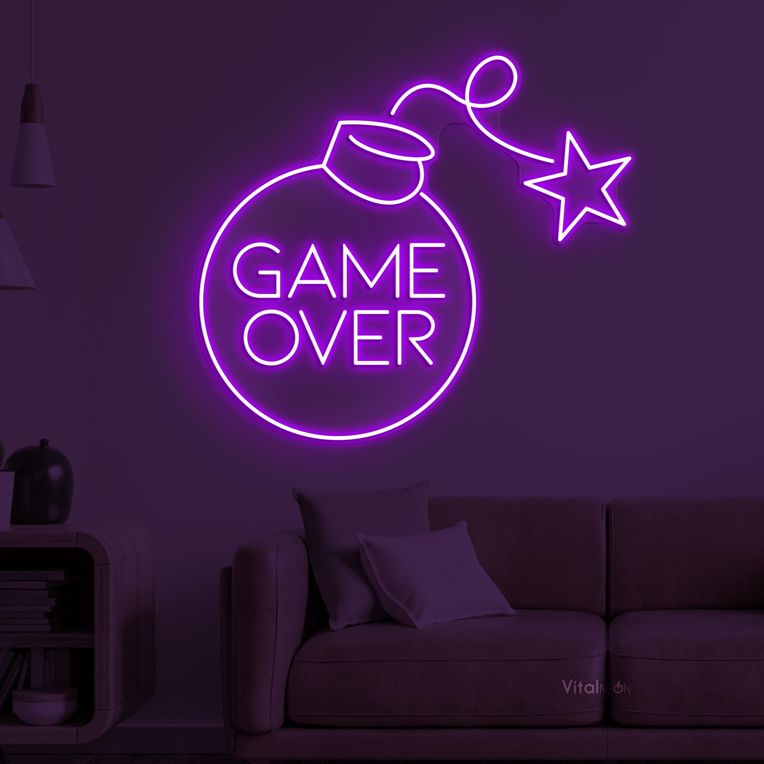Game Over Neon Sign LED Light Gaming Zone Bomb Wall Art Room Gift