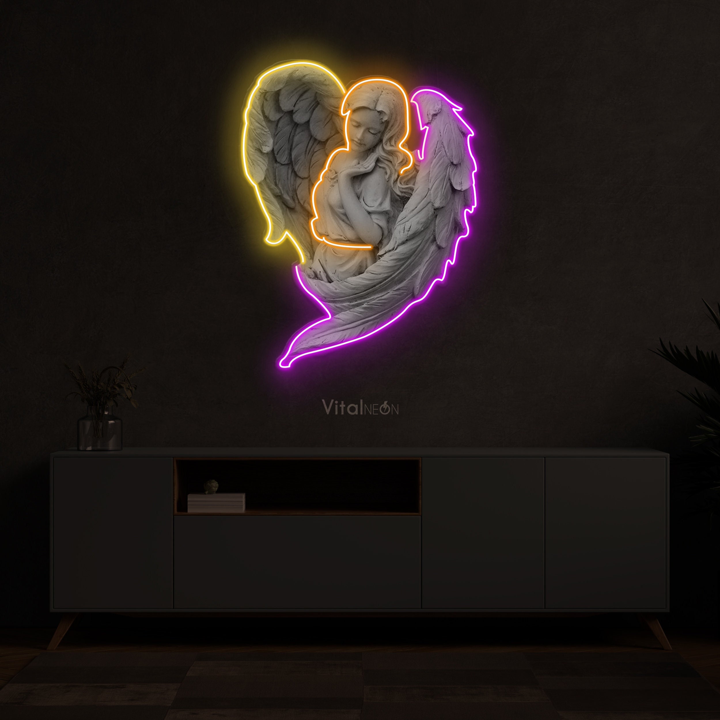 Angel Wings Neon Sign, Angel Neon Pop Art Sign, LED Artwork, Bar Decor, Custom Angel and Demon Neon Sign, Heart Neon Sign, Wall Decor