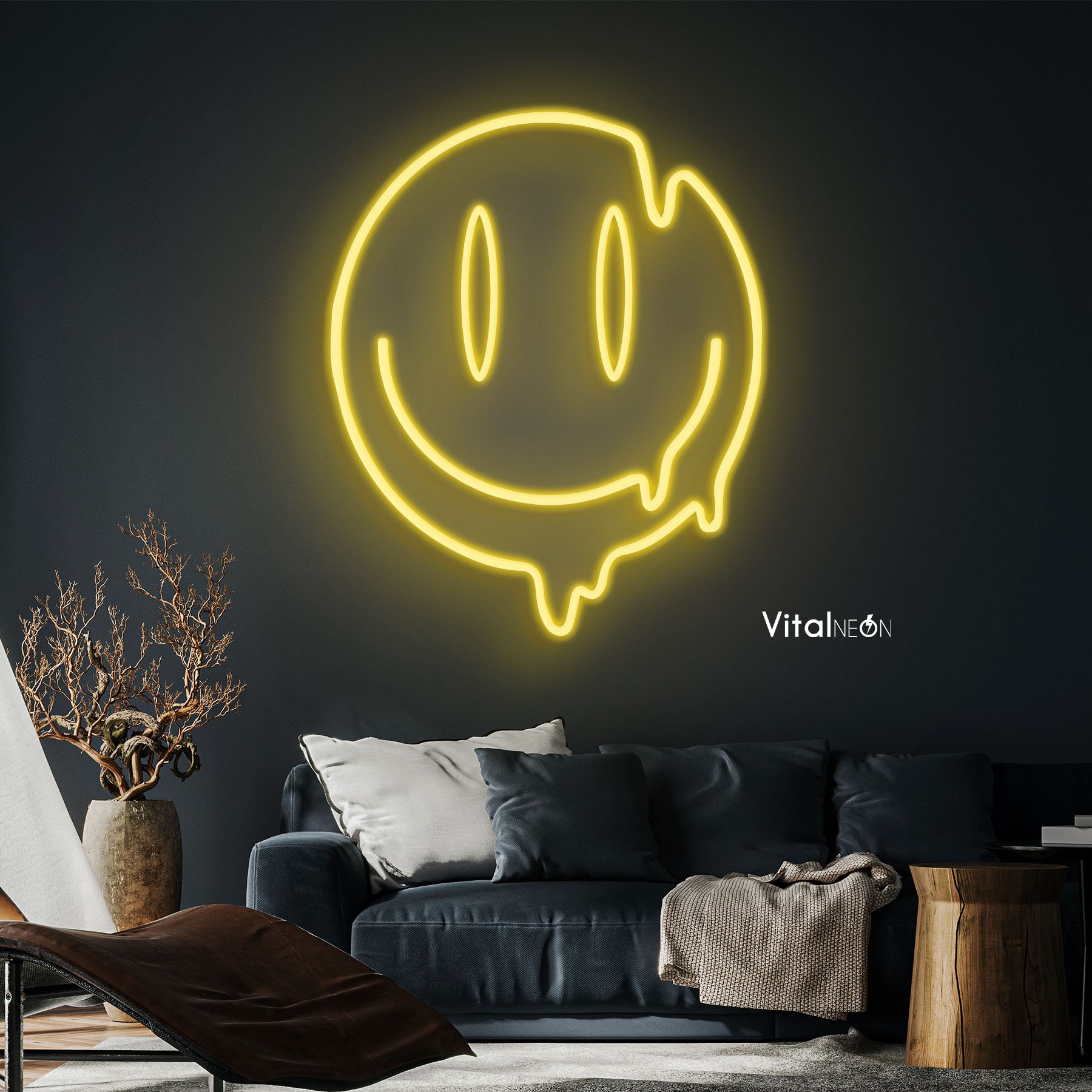 Smile Face Neon Sign, Emoji LED Light, Emoji Neon Art, Night