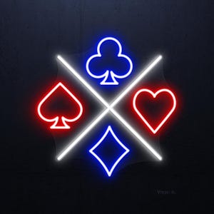 Playing Card Suits Neon Sign, Playing Card Suits LED Light, Casino Card Logo Wall Decor, Game Zone Neon Light, Clubs Led Sign, Poker Lover