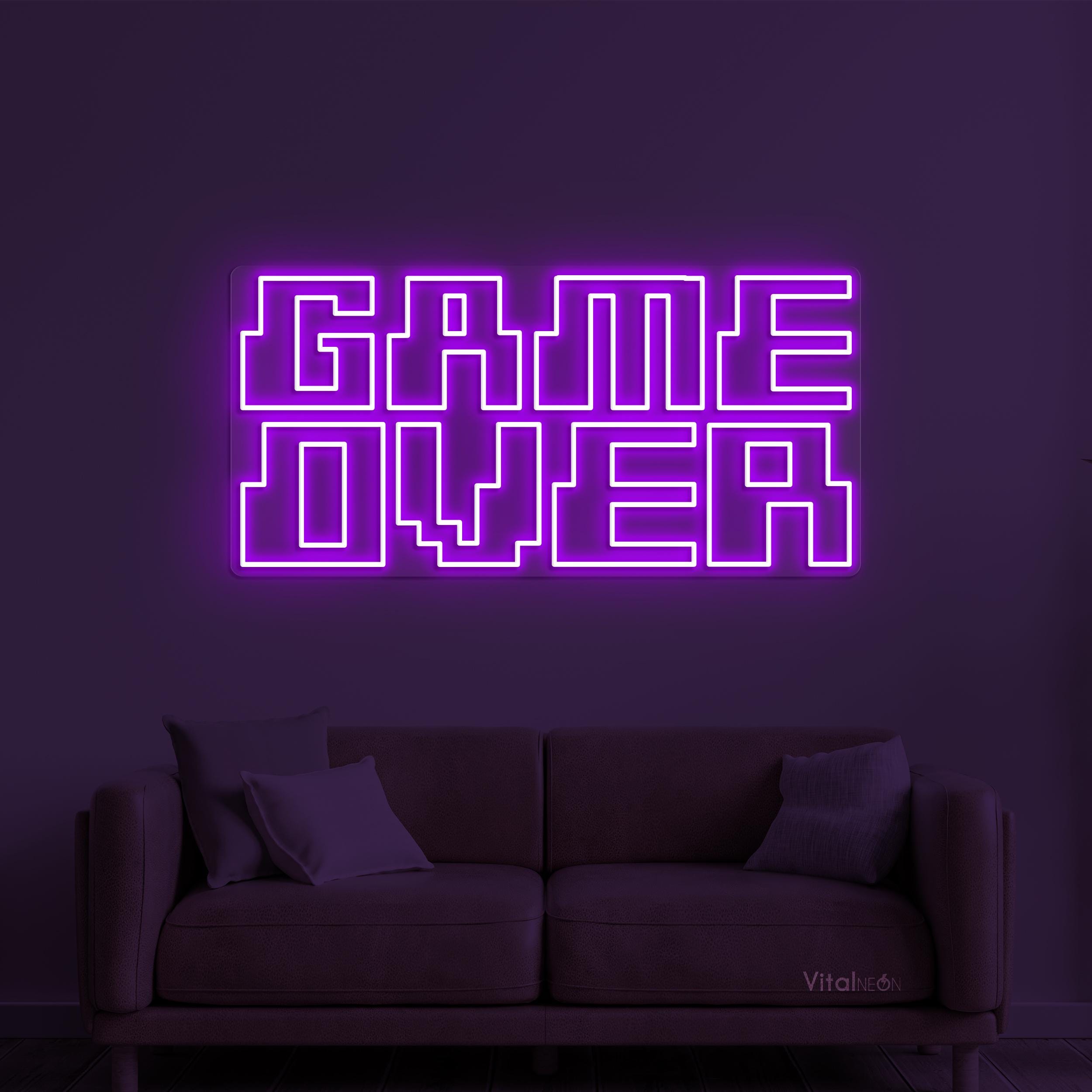 Game Over Neon Sign Dimmable LED Light Arcade Room Wall Art Kids