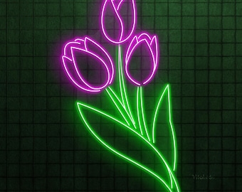 Tulip Neon Sign, Birth Flower LED Light, Spring Floral Wall Art for Bedroom, Flower Shop, Garden, Wedding Backdrop, Mothers Day, Floral Gift