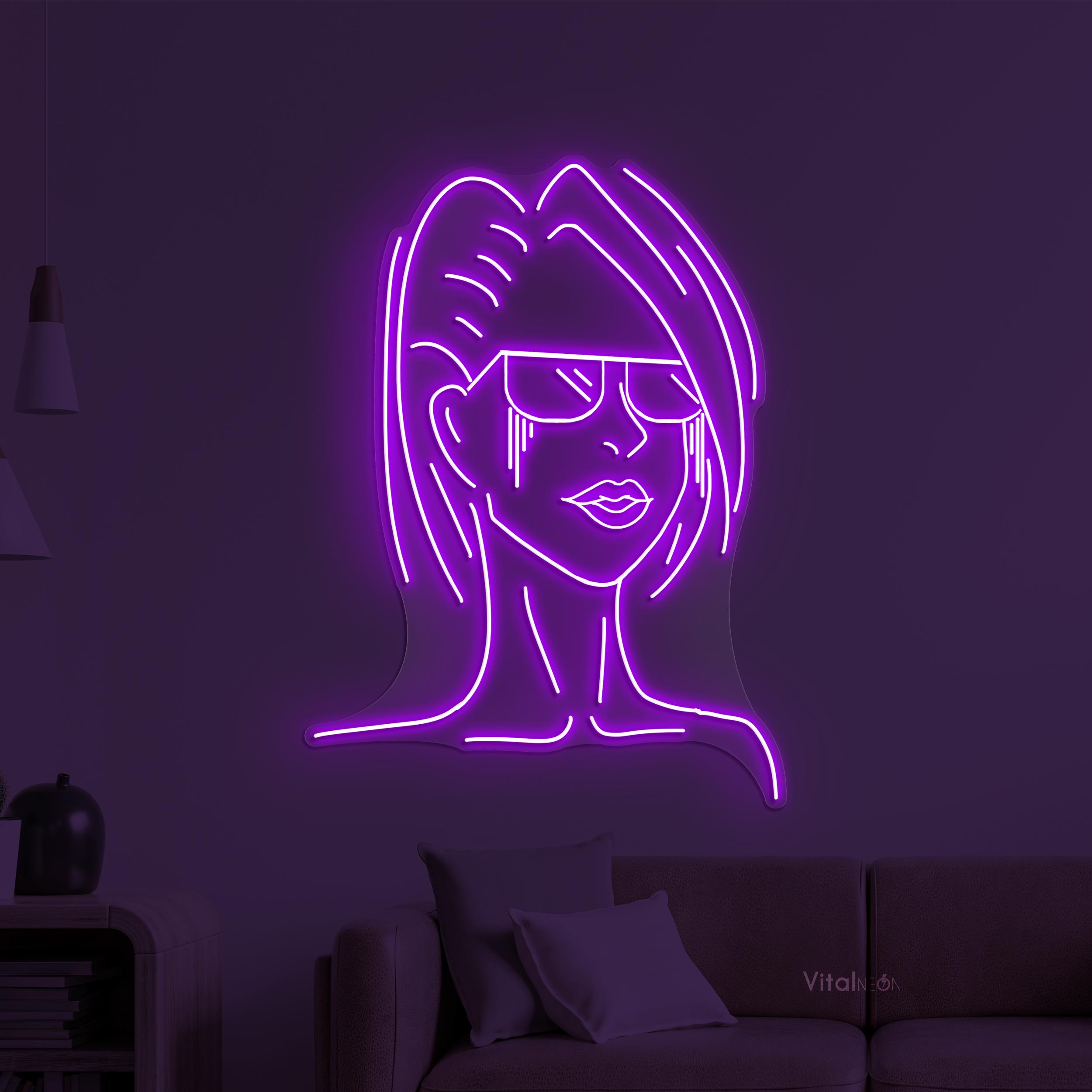 Girl With Glasses Neon Sign, Female Portrait LED Wall Art - Etsy