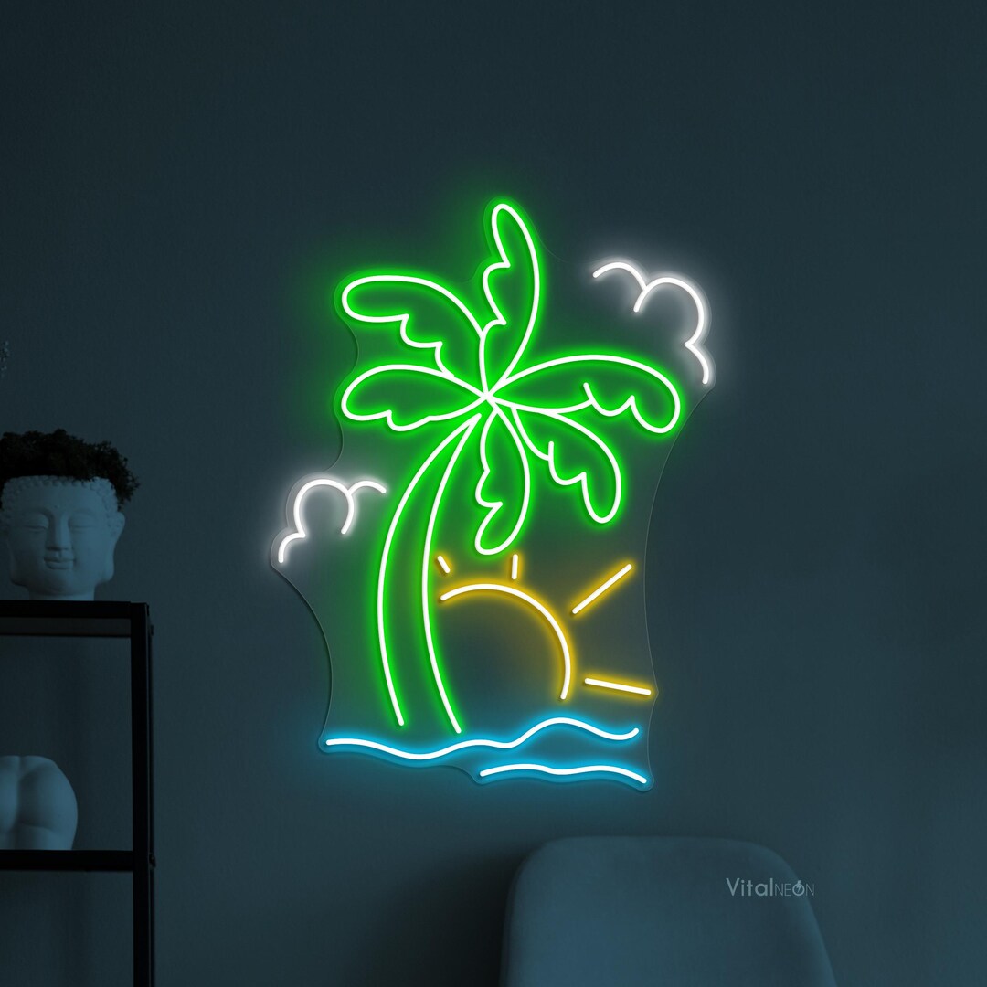 Palm Trees on Beach Neon Sign, Palm Trees LED Light, Vacation Beach ...