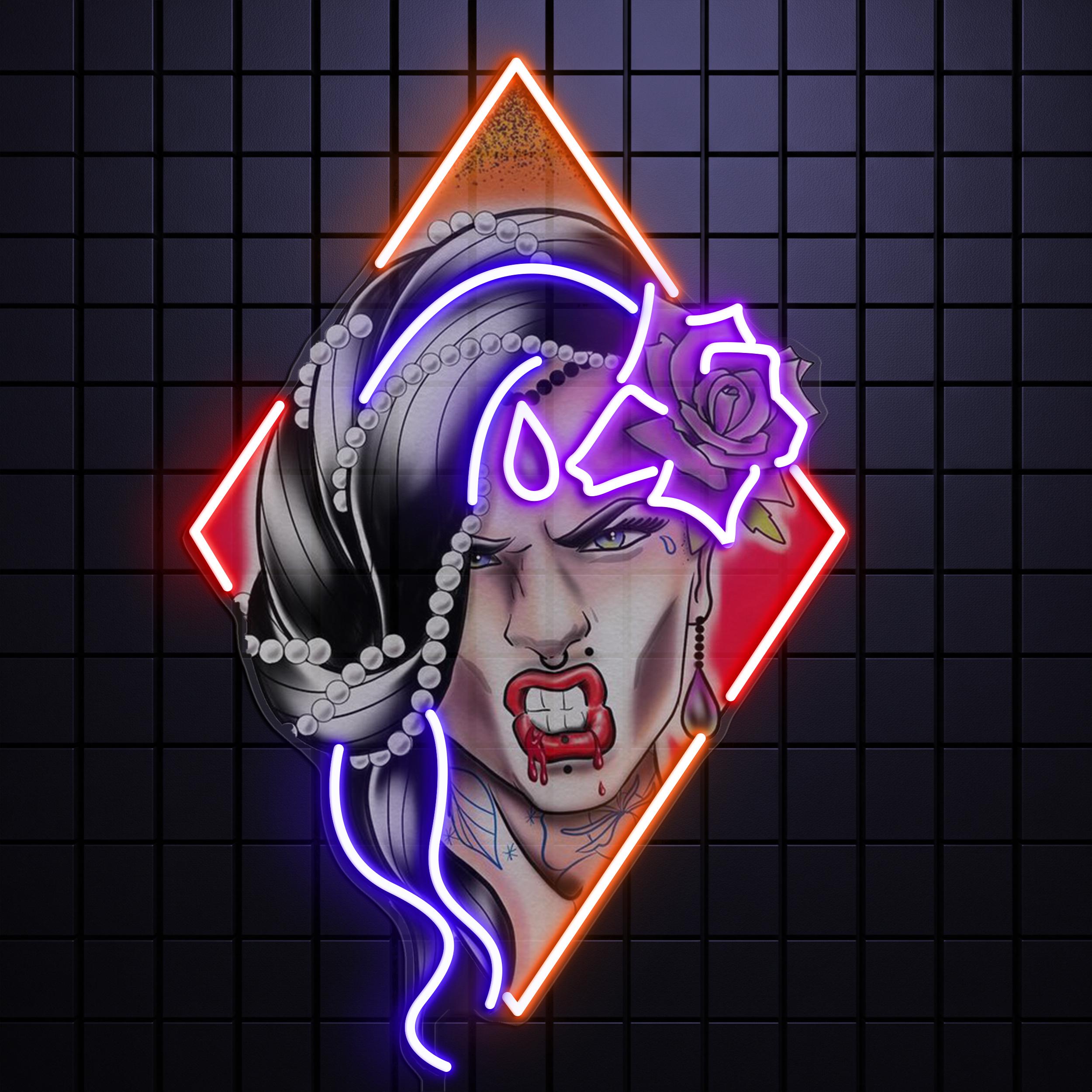Vampire Girl Neon Sign LED Pop Art Spooky Halloween Wall Tattoo