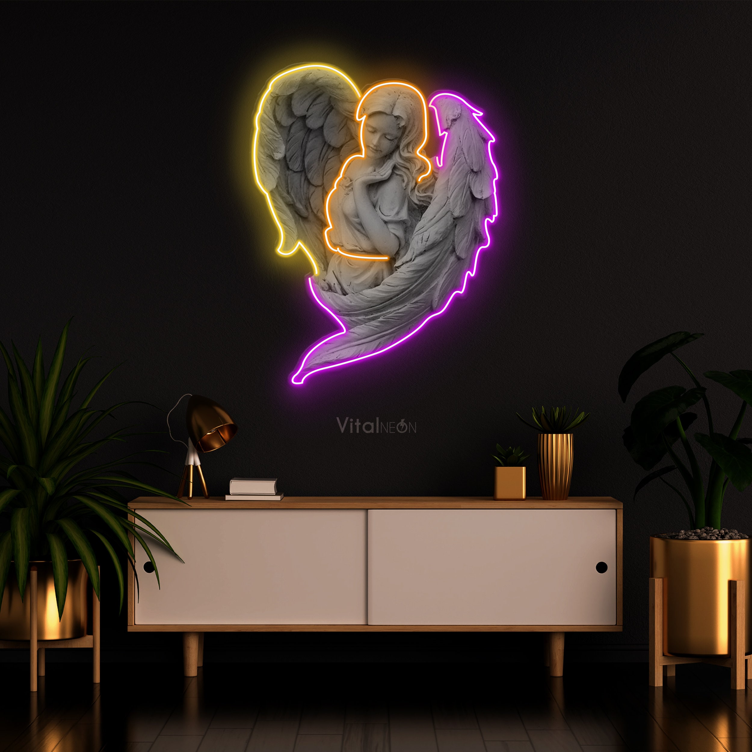 Angel Wings Neon Sign, Angel Neon Pop Art Sign, LED Artwork, Bar Decor, Custom Angel and Demon Neon Sign, Heart Neon Sign, Wall Decor