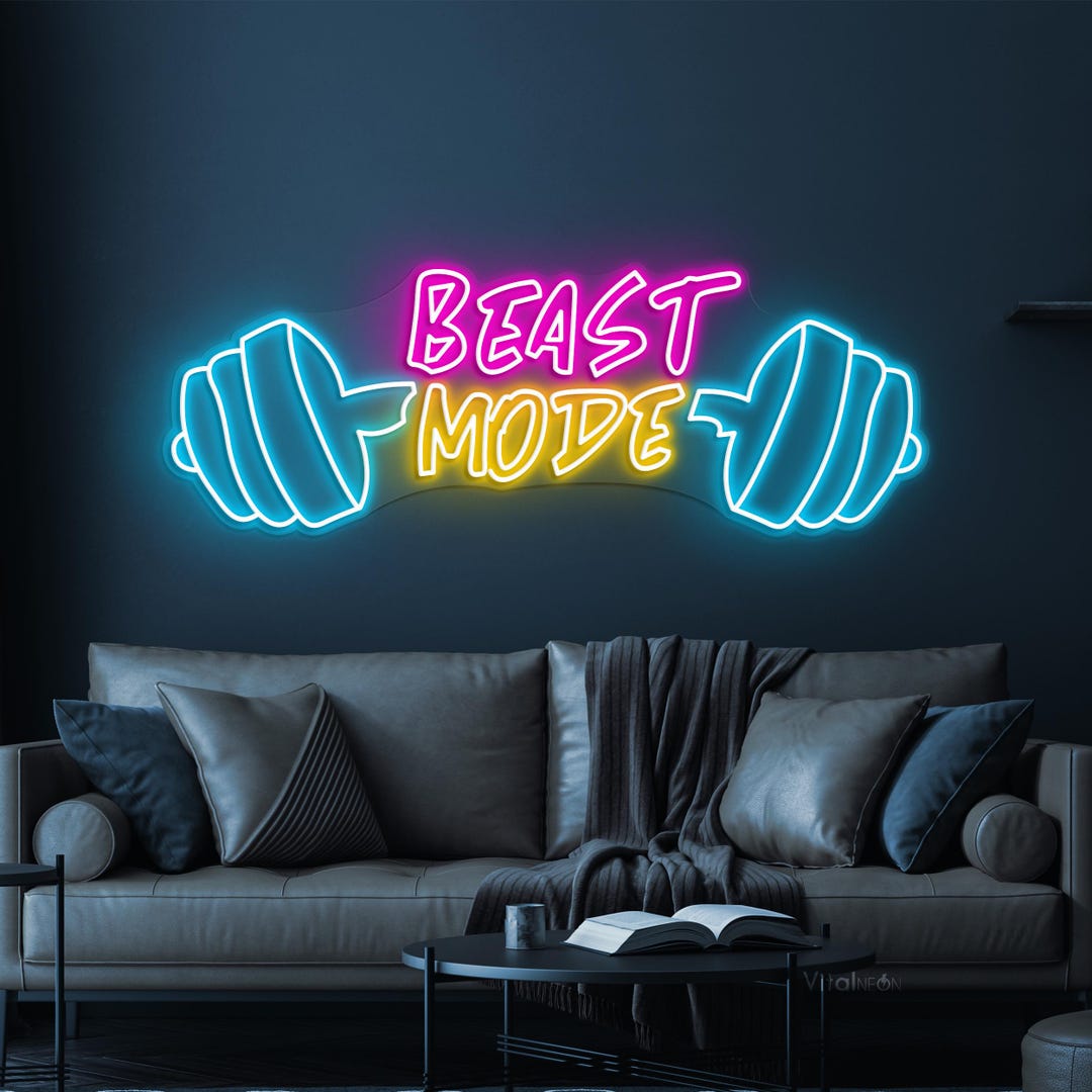 Beast Mode Neon Sign, Beast Mode LED Light, Gym Wall Decor, Dumbbell ...