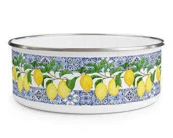 Lemons, Bl/Ylw - Enamel Bowl