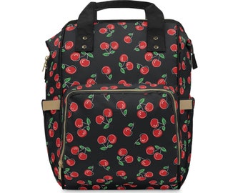 Cherries, Blk - Multifunctional Diaper Backpack