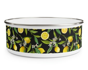 Lemons, Blk - Enamel Bowl