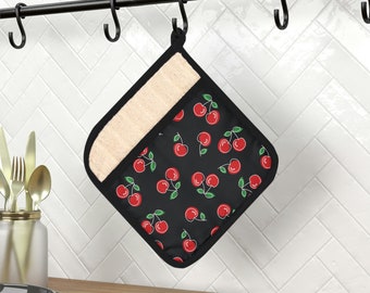 Cherries, Blk - Pot Holder