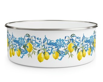 Lemons, Bl/Ylw - Enamel Bowl