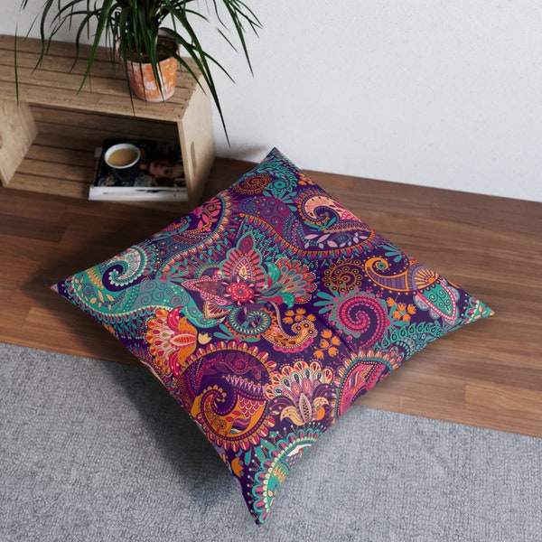 India paisley - Tufted Floor Pillow, Square