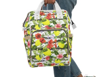 Lemons and flowers - Multifunctional Diaper Backpack