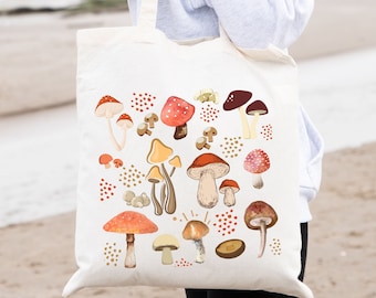 Paddestoel Tote Bag, Paddestoelen, Boodschappentas, Schoudertas, Boodschappentas, Eco Herbruikbare Tas Strandtas, Herbruikbare Tote Bag, Botanist Tote Bag