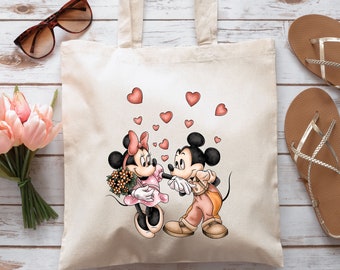 Mickey And Minnie Mouse Tote Bag, Mickey Love Bag, Birthday Gift For Her, Reusable Tote Bag, Gift For Beloved Bag, Disney Bag, Totes Bag