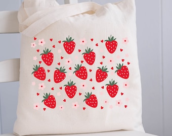 Strawberry Tote Bag, Market Bag Tote Bag, Shoulder Bag, Shopping Bag, Cute Tote Bag,  Strawberry Bag,  Plant Tote Aesthetic Bag