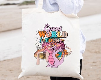 Epcot World Tour Bag Figment Tote Bag Traveling Bag Purple Dragon Tote Bag Disney Figment Totes Figment 1982 Epcot Figment Tote Bag