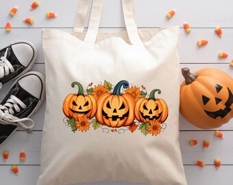 Floral Pumpkin Tote Bag, Pumpkins Tote Bag, Halloween Tote Bag, Halloween Totes, Cute Pumpkin Tote Bag, Halloween Gift, Thanksgiving Gifts