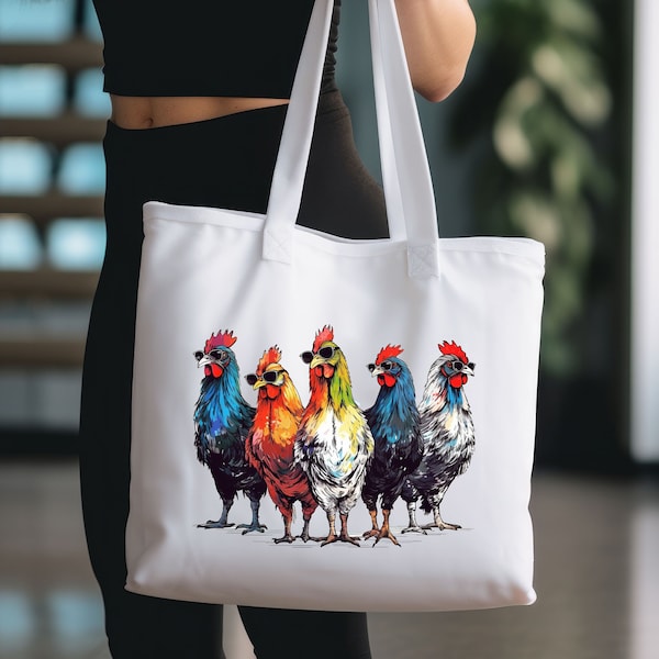 Chickens Tote Bag ,Animal Lover Gift, Gift For Chicken Lover, Group of Chickens Sunglasses Bag, Farm Animal Bag for Women, Reusable Tote Bag