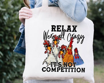 Cute Chicken Tote Bag ,Animal Lover Gift, Gift For Chicken Lover, Animal Bag, Crazy Chicken Lady Bag, Farm Animal Bag for Women, Farmer Gift