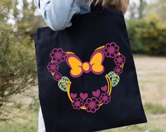 Minnie Flower Tote Bag, Vintage Disney Tote Bag, Vintage Flower Tote Bag, Floral Minnie Tote Bag, Retro Floral Tote Bag, Minnie Mouse Bag
