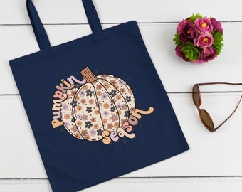 Pumpkin Season Tote Bag, Floral Pumpkin Tote Bag, Autumn Tote Bag, Halloween Tote Bag, Halloween Gift, Halloween Party Bag, Pumpkin Tote Bag
