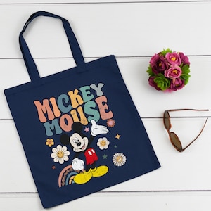 Mickey Mouse Tote Bag, Disney Tote Bag, Mickey Tote Bag, Gift For Her, Book Bag, Shoulder Bag, Floral Mickey Tote Bag, Reusable Tote Bag