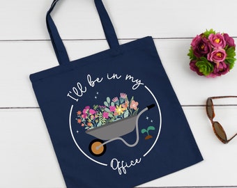 Estaré en mi bolsa de mano de oficina, bolsa de mano de jardín, regalo de jardinería, bolsa de mano del festival de flores y jardines, amante de la jardinería del Día de la Madre