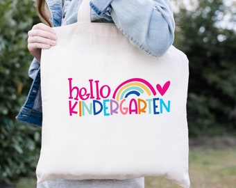 Hello Kindergarten Tote Bag, Teacher Tote Bag, Kindergarten Teacher Gift, Book Bag, Gift For Teacher, Teacher Gift, First Day Of School Bag