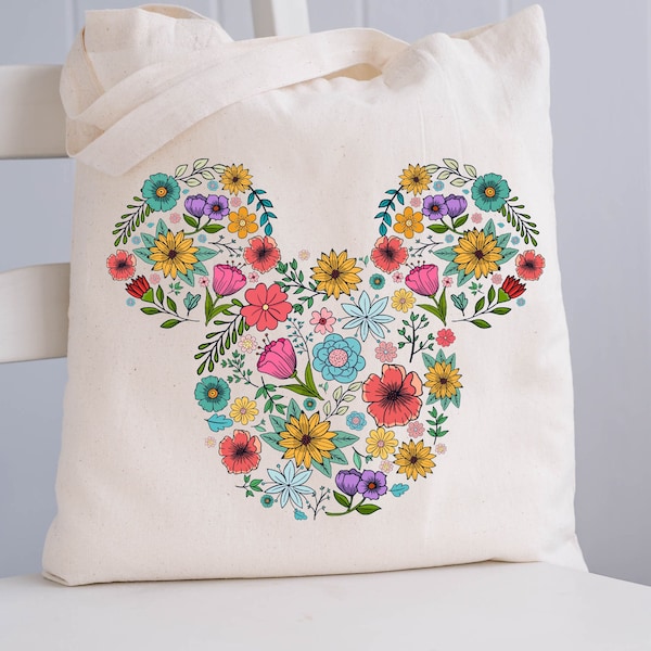 Flower And Garden Festival Tote Bag, Flower Mickey Tote Bag, Gift For Her, Book Lover Gift, Floral Tote, Reusable Tote Bag, Shoulder Bag