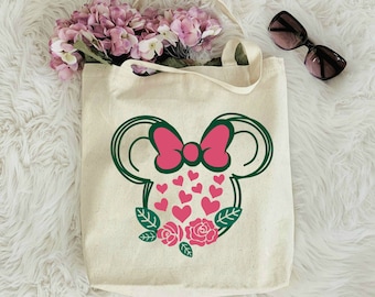 Bolso de mano floral Minnie Mouse, bolso Minnie Rose, bolso Minnie Tote, bolso de mano del festival de flores y jardines, bolso de mano del festival, regalo amante de las plantas
