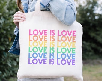 Love is Love Tote Bag,  Rainbow Tote Bag, LGBT Tote Bag Gift, Tote Bag, Shoulder Bag, Reusable Tote Bag
