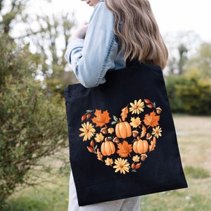 Love Fall Tote Bag, Pumpkin Bag, Fall Shoulder Bag, Fall Vibes, Fall Theme Tote Bag, Autumn Leaves Tote Bag, Gift for Her, Shopping Tote Bag