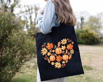 Love Fall Tote Bag, Pumpkin Bag, Fall Shoulder Bag, Fall Vibes, Fall Theme Tote Bag, Autumn Leaves Tote Bag, Gift for Her, Shopping Tote Bag