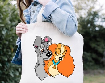 Lady and the Tramp Tote Bag, Disney Lady and Trump Tote Bag, Dog
