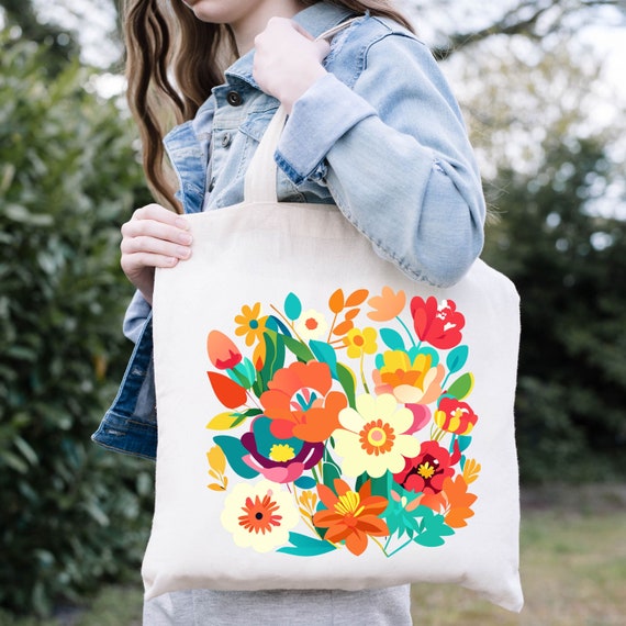 Sac fourre-tout fleurs aquarelle, sac pour amoureux, cadeau pour